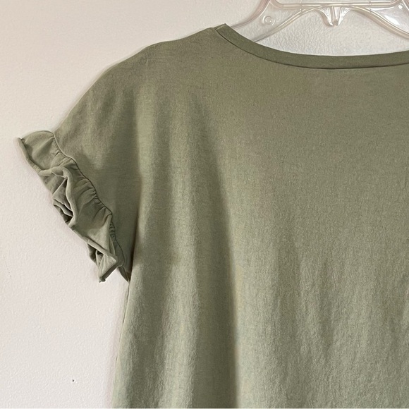 Zara Short Sleeve Ruffle Washed Green Top Small - Picture 8 of 13